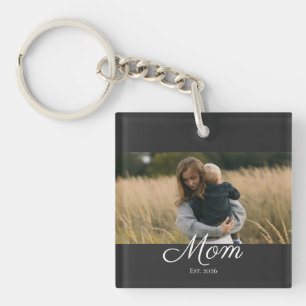 Mum Established Modern Script Photo Key Ring