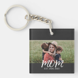 Mum Established Modern Script Photo Key Ring