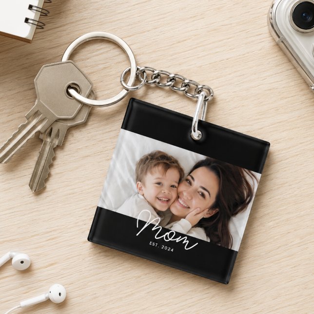 Mum Established Modern Script Photo Key Ring (Creator Uploaded)