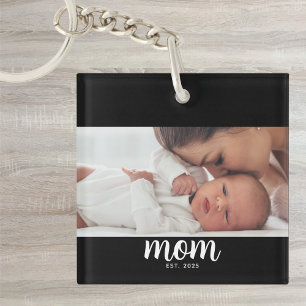 Mum Established Modern Script Photo Key Ring
