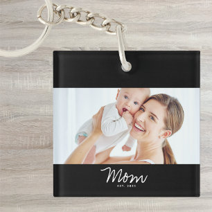 Mum Established Modern Script Photo Key Ring