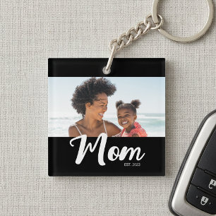 Mum Established Modern Script Photo Key Ring