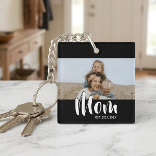 Mum Established Modern Script Photo Key Ring