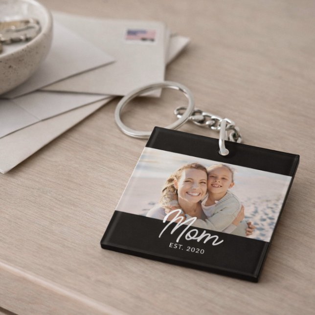 Mum Established Modern Script Photo Key Ring (Creator Uploaded)
