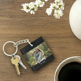 Mum Established Modern Script Photo Key Ring