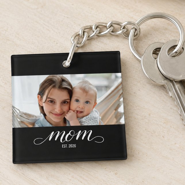 Mum Established Modern Script Photo Key Ring (Creator Uploaded)