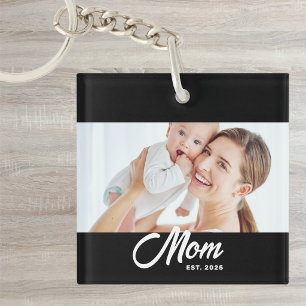 Mum Established Modern Script Photo Key Ring