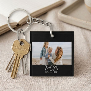 Mum Established Modern Script Photo Key Ring