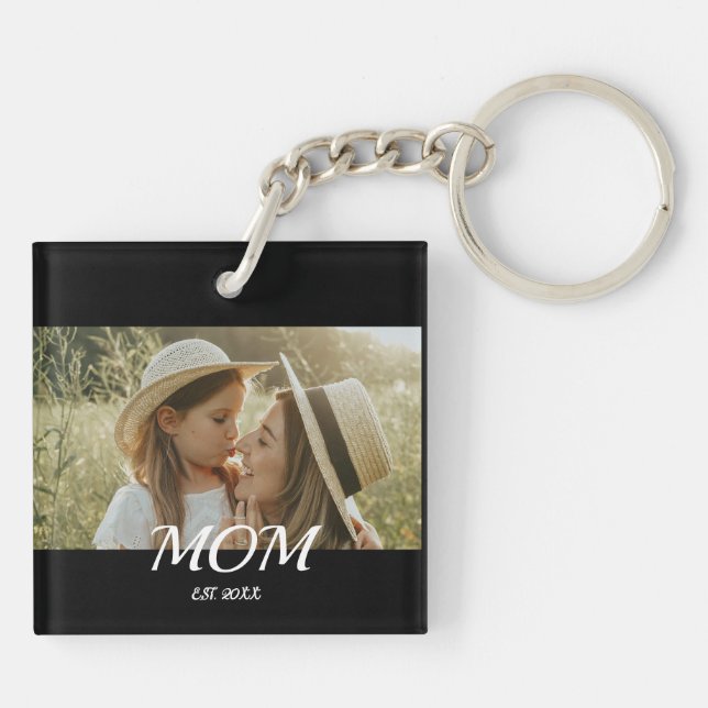 Mum Established Modern Script Photo  Key Ring (Back)