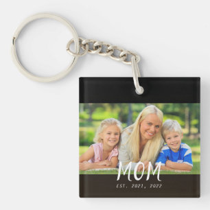 Mum Established Modern Script Photo Key Ring