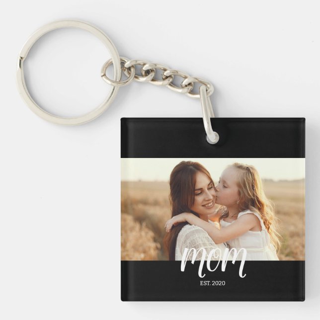 Mum Established Modern Script Photo Keychain (Front)