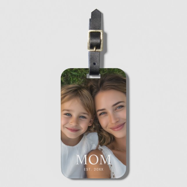 Mum Established Modern Script Photo  Luggage Tag (Front Vertical)