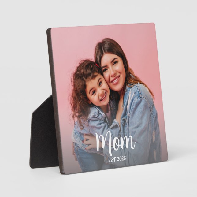 Mum Established Modern Script Photo Plaque (Front)