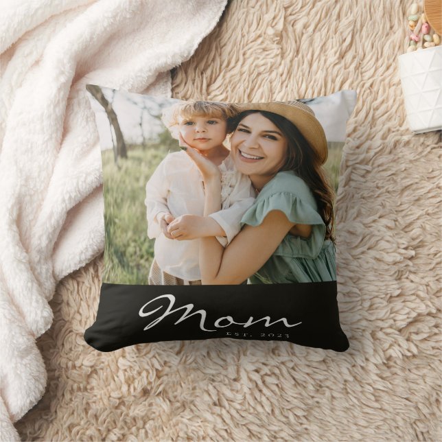 Mum Established Modern Script Photo Throw Cushion (Blanket)