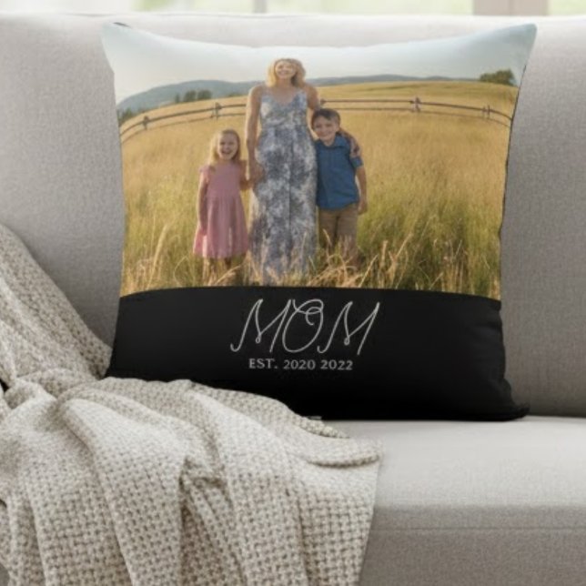 Mum Established Modern Script Photo  Throw Pillow (Creator Uploaded)