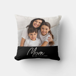 Mum Established Modern Script Photo Throw Pillow
