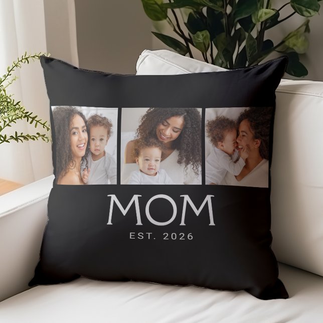 Mum Established Modern Typography Black 3 Photo  Cushion (Creator Uploaded)