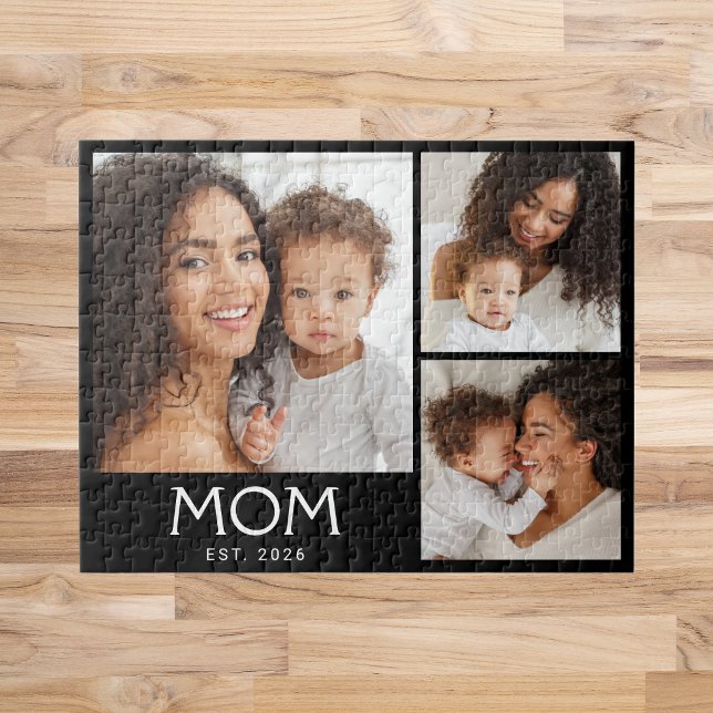 Mum Established Modern Typography Black 3 Photo  Jigsaw Puzzle (Creator Uploaded)
