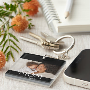 Mum Established Modern Typography Photo Key Ring