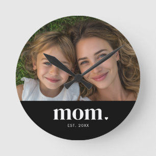 Mum Established Modern White Minimal Photo Round Clock