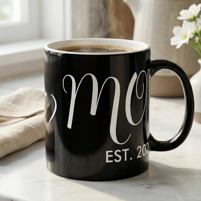 Mum Established New Mum Big Script Heart Two-Tone Coffee Mug (Creator Uploaded)