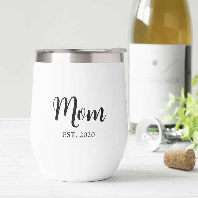 Mum Established New Mum Gift (Mom established elegant script personalised wine tumbler gift for Mother's day or just because!)