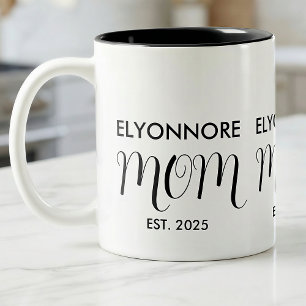 Mum Established New Mum Gift Black Custom Name Two-Tone Coffee Mug