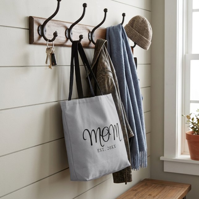 Mum Established New Mum Gift Black Script Tote Bag (Mom Established New Mom Gift Black Script Tote Bag)
