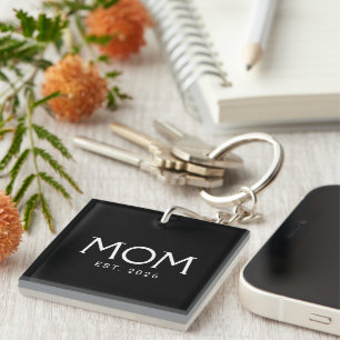 Mum Established New Mum Gift Black White Key Ring