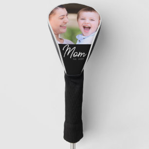 Mum Established Photo Black Script Minimal Elegant Golf Head Cover