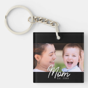 Mum Established Photo Black Script Minimal Elegant Key Ring
