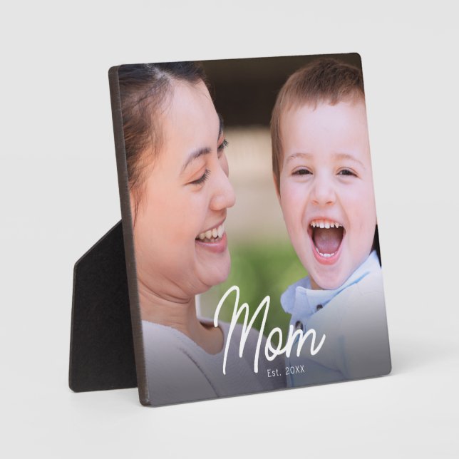 Mum Established Photo Black Script Minimal Elegant Plaque (Front)