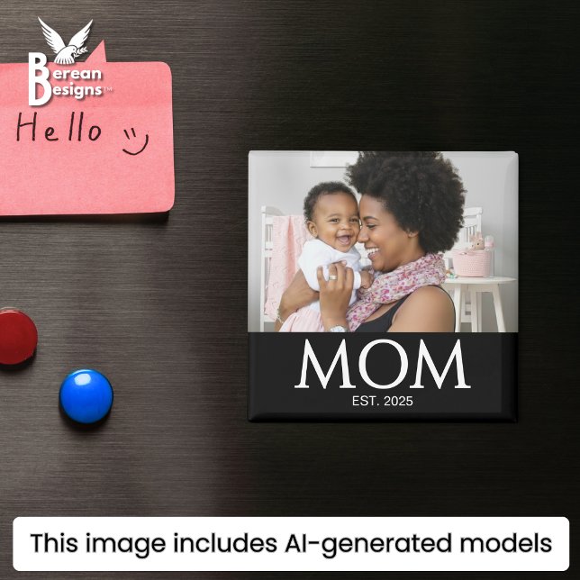 Mum Established Photo Gift Magnet (Stylish MOM ESTABLISHED photo magnet with custom photo & text. Ideal Mother's day favor gift)