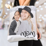 Mum Established Photo Gift Tote Bag<br><div class="desc">Simple Mum Personalised Tote Bag. Celebrate motherhood with this minimalist design featuring the word “mum” in a lowercase serif font across the bottom right for a warm and playful look. A white band runs along the bottom, where the text overlaps between the white and the photo for a clean, modern...</div>
