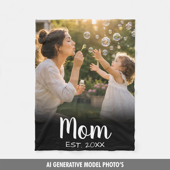 Mum Established Photo Memory Gift Fleece Blanket (Mom Established Photo Fleece Blanket)