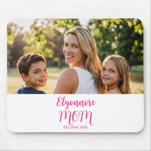 Mum Established Pink Script Name  Mouse Pad