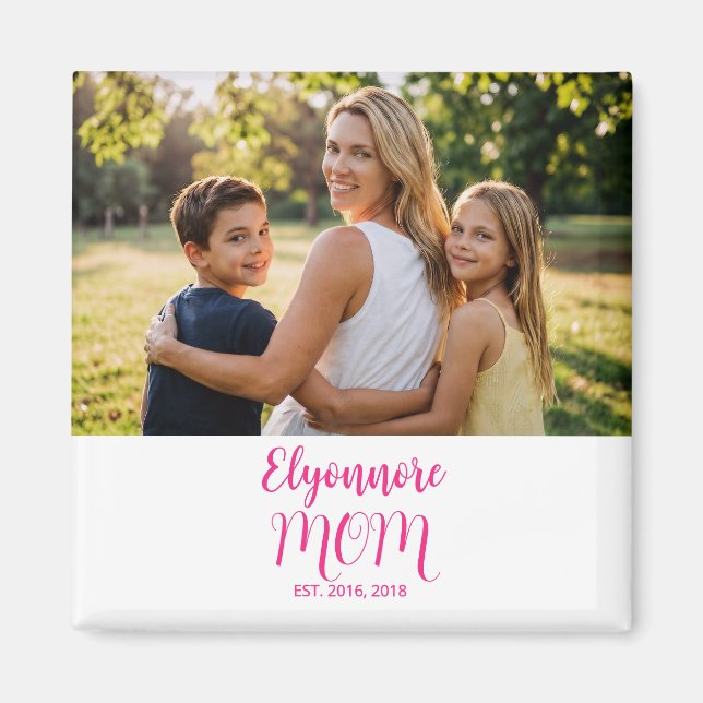 Mum Established Pink Script Name Photo  Magnet (Front)