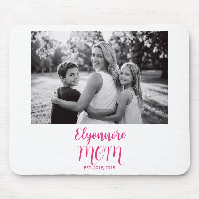 Mum Established Pink Script Name Photo  Mouse Pad (Front)