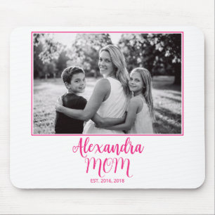 Mum Established Pink Script Name Photo  Mouse Pad
