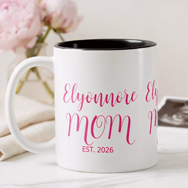 Mum Established Pink Script Name  Two-Tone Coffee Mug (Creator Uploaded)