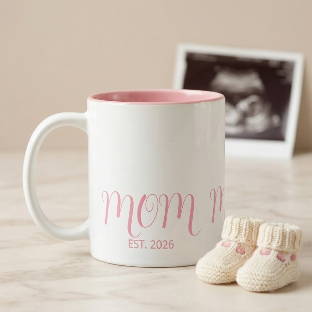 Mum Established Rose Pink Script New Mum Gift  Two-Tone Coffee Mug (Creator Uploaded)