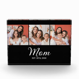 Mum Established Script Black 3 Photo Block