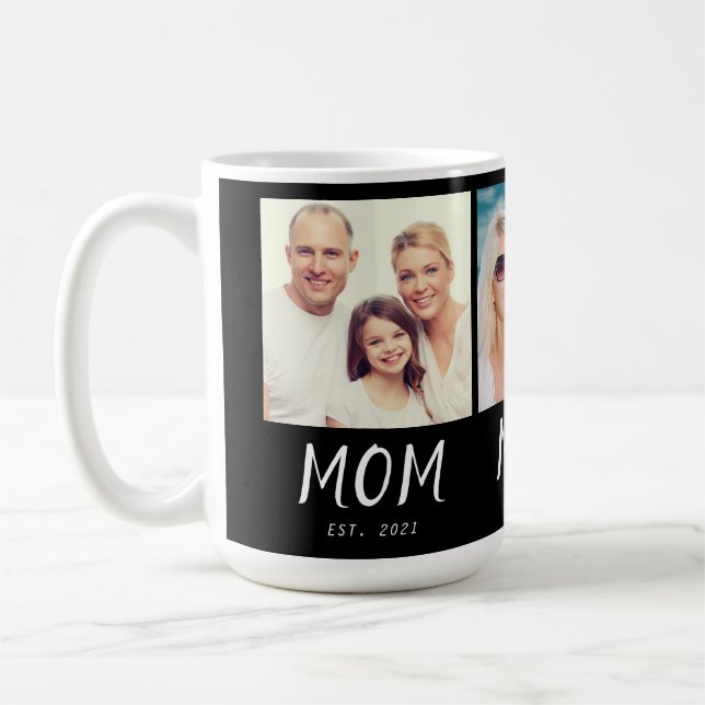 Mum Established Script Black 3 Photo Coffee Mug (Left)