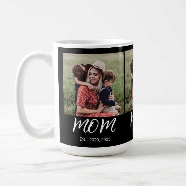 Mum Established Script Black 3 Photo Coffee Mug (Left)