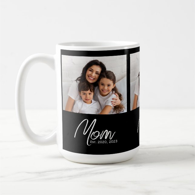 Mum Established Script Black 3 Photo Coffee Mug (Left)