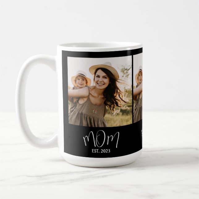 Mum Established Script Black 3 Photo Coffee Mug (Left)