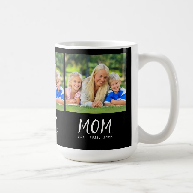 Mum Established Script Black 3 Photo Coffee Mug (Right)