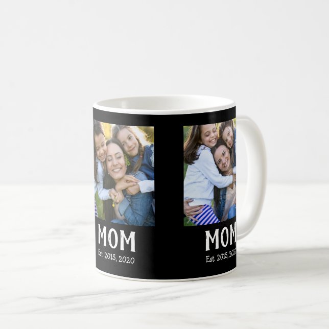 Mum Established Script Black 3 Photo Coffee Mug (Front Right)