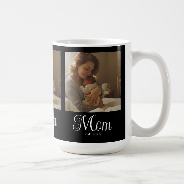 Mum Established Script Black 3 Photo Coffee Mug (Right)
