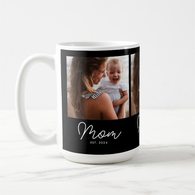 Mum Established Script Black 3 Photo Coffee Mug (Left)